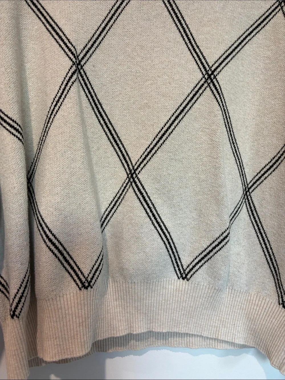 Tahari Cream Crewneck Sweater with Black Diamond Stripe